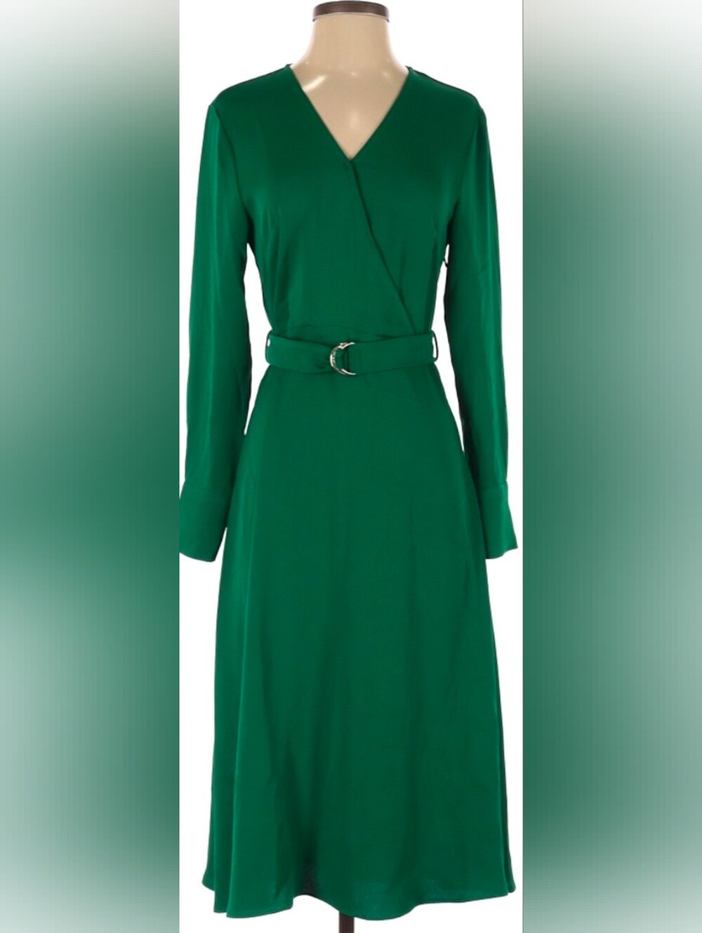 H&M Emerald Green Long Sleeve Belted Wrap Dress